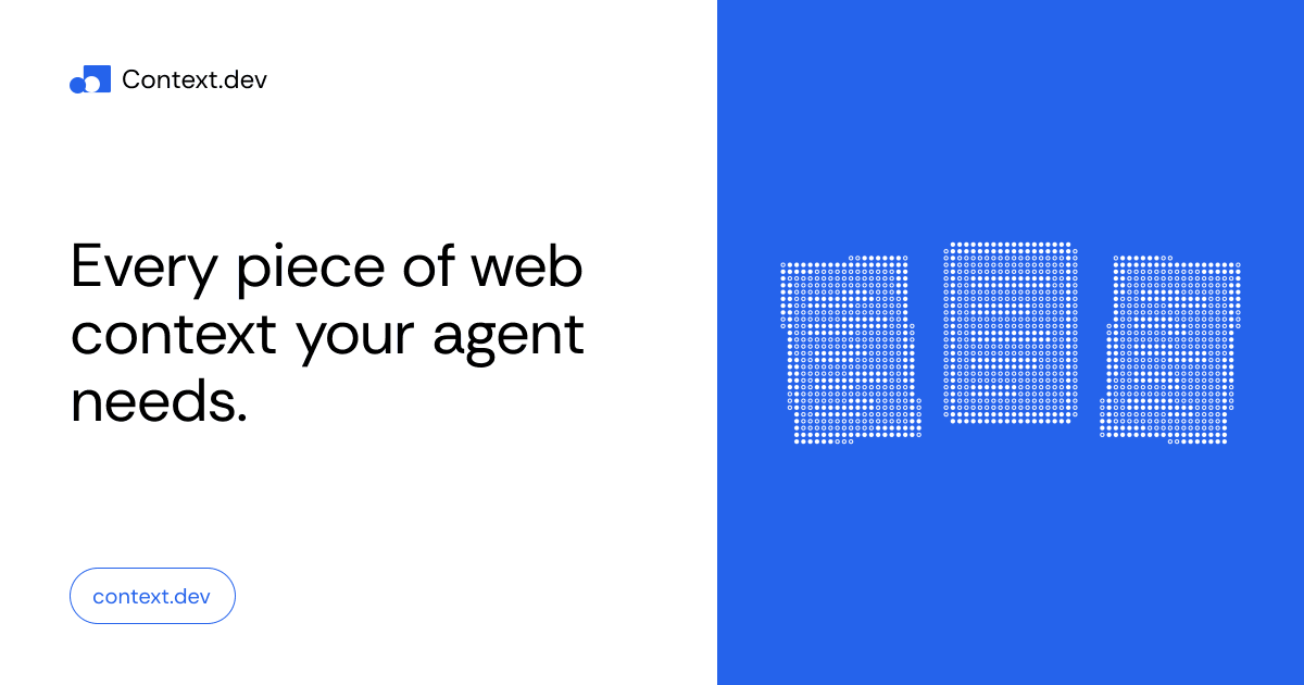 Give your agents the internet. Three blue dotted sheets with the Context.dev logo.