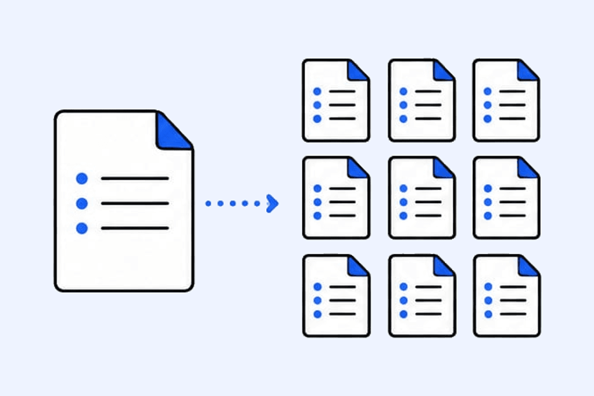 A page resolves into a grid of smaller sheets.